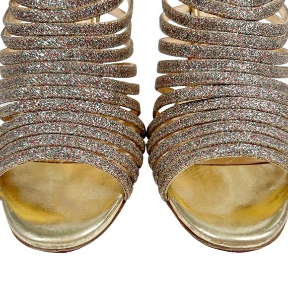 CHRISTIAN LOUBOUTIN Gold Glitter Multi Tibrida Strappy Heeled Sandals - Picture 11 of 14